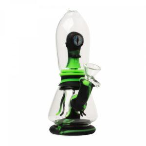 Lit Silicone 9" Tall Green & Black Alien Invasion Water Bubbler.jpeg