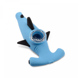 Lit Silicone Blue Hammerhead Shark Hand Pipe w/ Glass Bowl.jpeg
