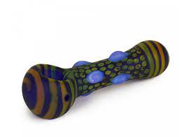 Red Eye Glass 4.5" Frosted Blue Teal Colour Dots Hand Pipe.jpg